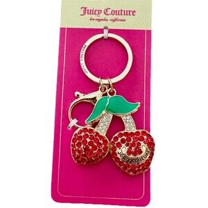 NWT Juicy Couture Cherries Bag Charm Gold-Tone Logo Keychain
